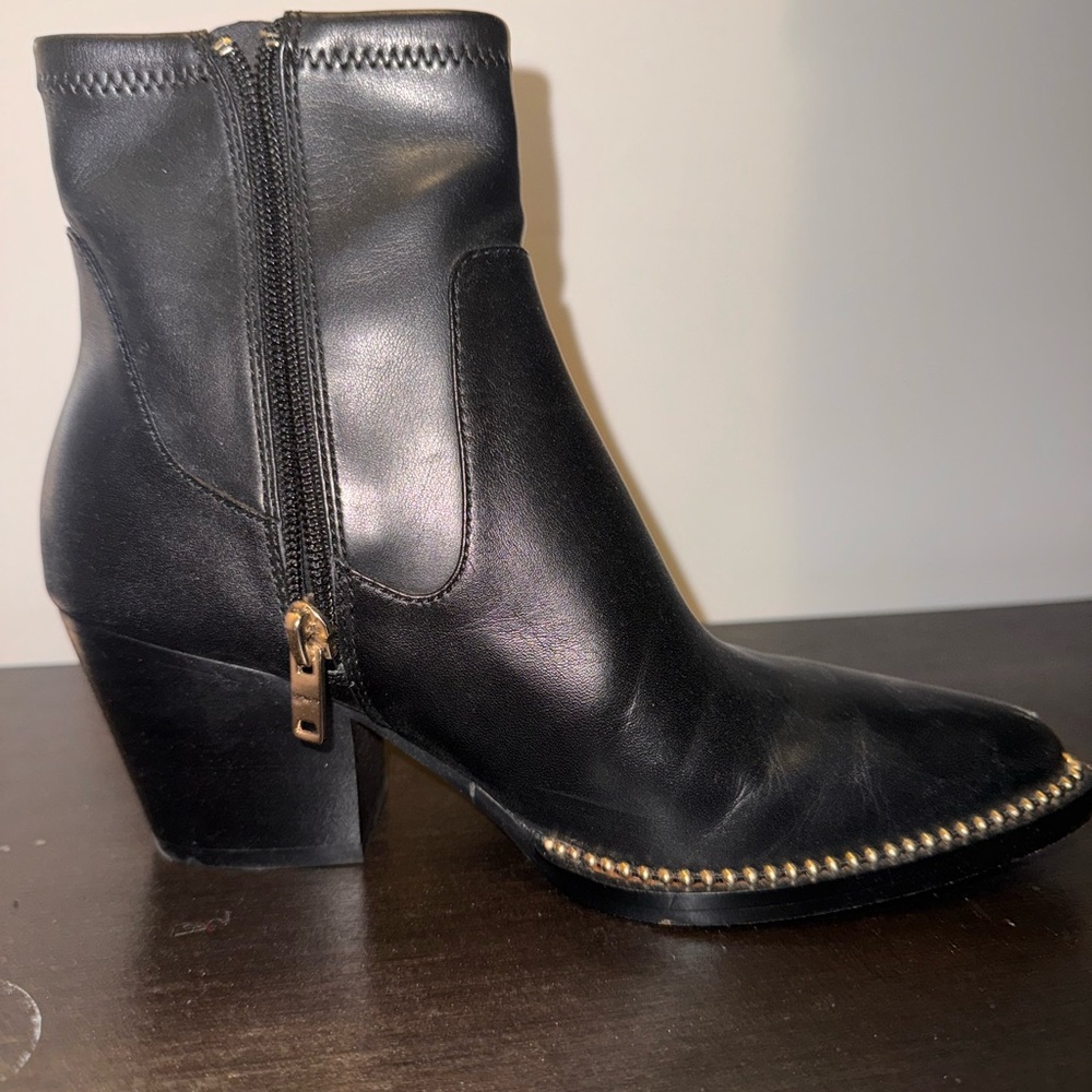 Coach Black Ankle Boots with Gold Zipper Detail